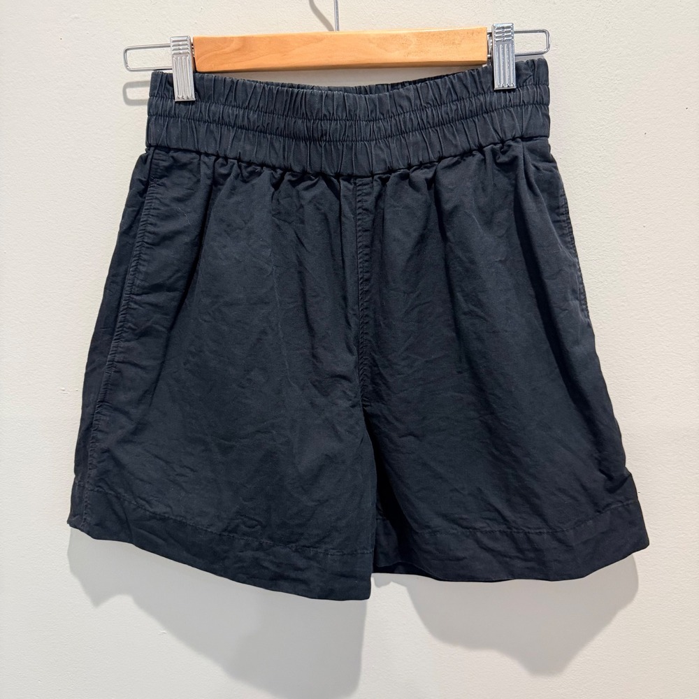 COS Black Cotton Linen Blend Elastic Waist Shorts Lightweight | XS